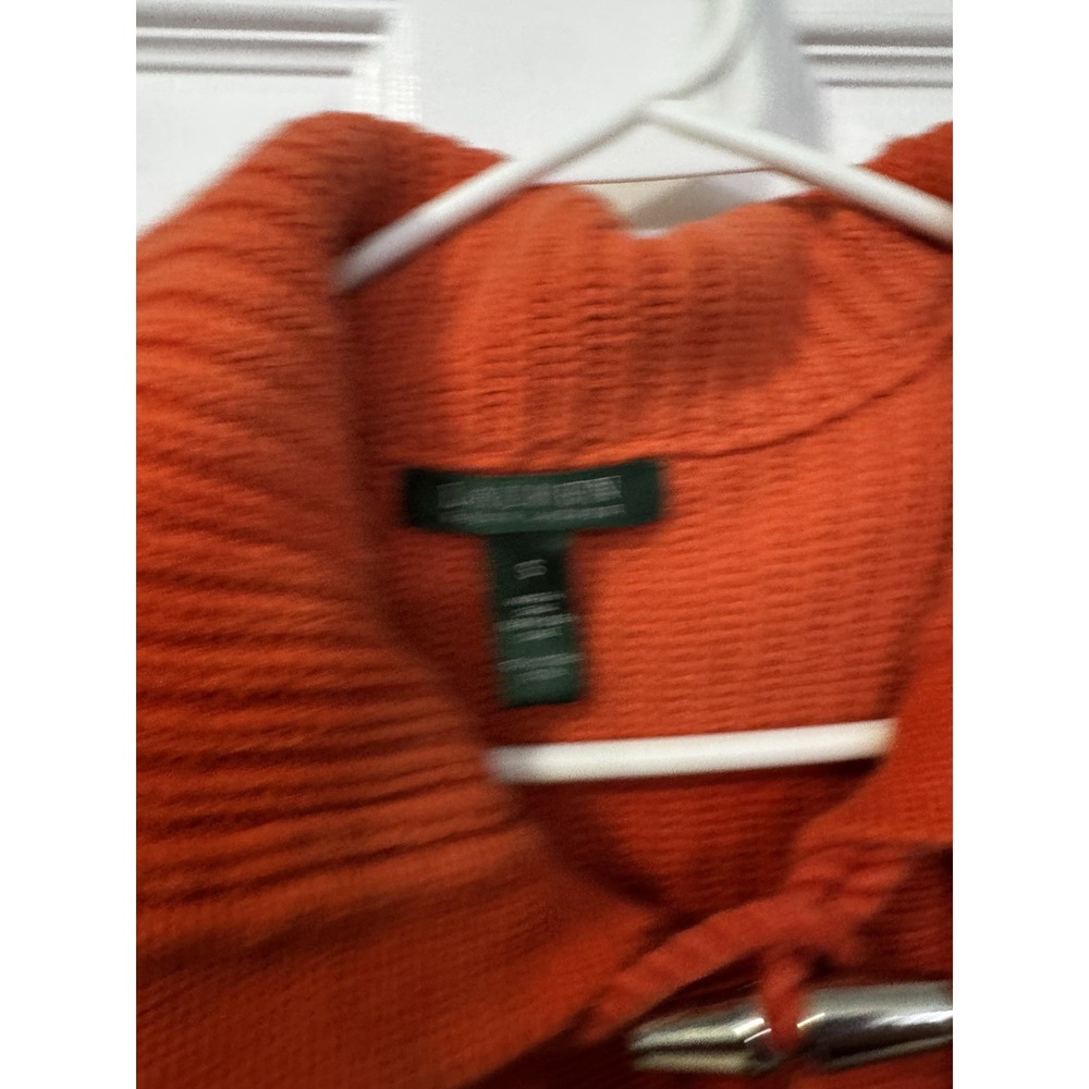 Lauren Ralph Lauren Buckle Cable Knit Sweater Shawl Collar Womens Size S Orange - Picture 2 of 10